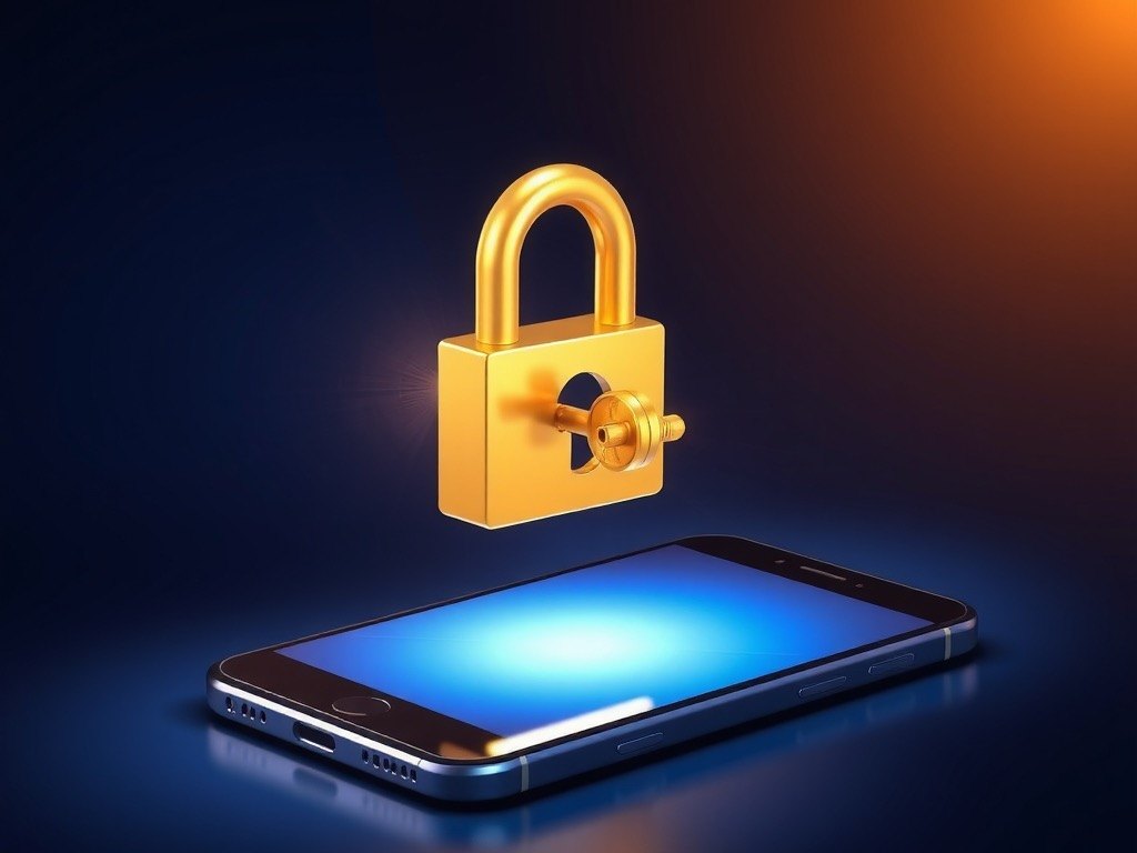 Golden padlock above a smartphone