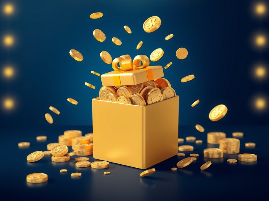 Gift box bursting with gold coins
